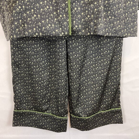 Bed to Brunch Pajama Set XS Black Green Print Tie Elastic Waist  Long Sleeve - Picture 4 of 16